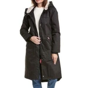 HUNTER  Jane Womens Black Canvas Long Padded Winter Insulated Breathable Coat